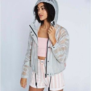 Hunter Boots Original Crop Vinyl Rain Coat Smock Jacket Clear Stripe NEW